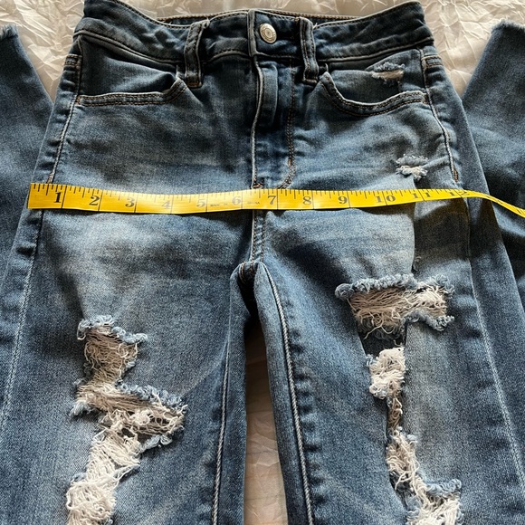 American Eagle Stretch Next Level Dark Blue Distressed Jeggings - Picture 6 of 8